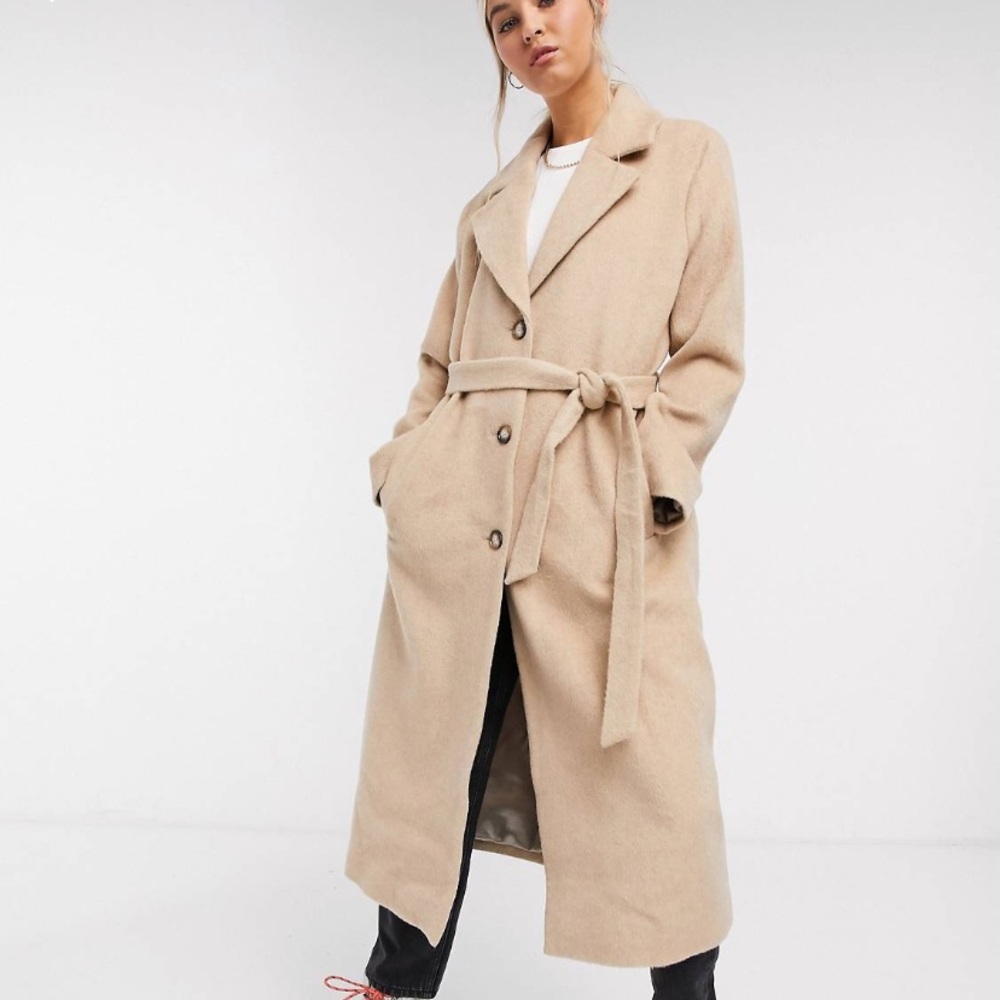 & Other Stories long belted coat in camel size 14 L